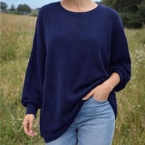 NWOT DKNY Navy 100% Cotton Crochet Sleeve Sweater Sz XL